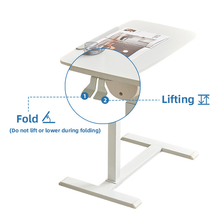 Modern Home Office Height Adjustable Gas Spring Foldable Snack Rolling Table Mobile Bed Sofa Side Desk with Hidden Casters