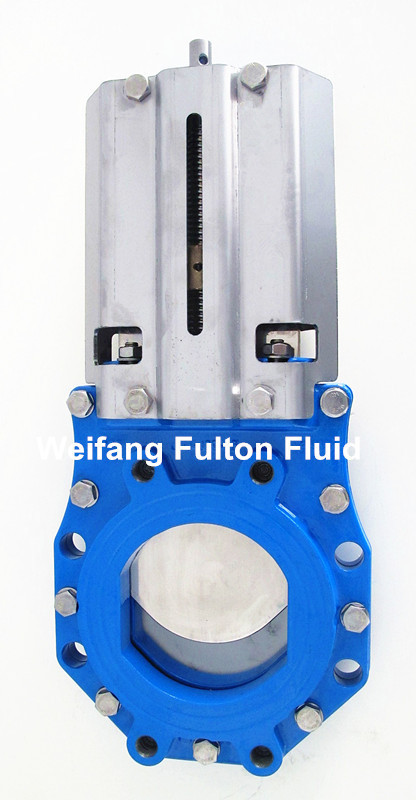 Factory manufacturing flanged knife gate valve DN400 PN8 with rising stem with top flange for gearbox actuator ral5005,ral5015