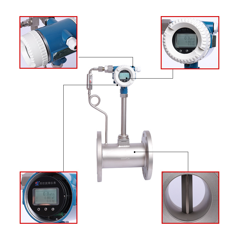 Digital 24v 150mm Steam Vortex Air Flowmeter 4-20ma Hydrogen Lpg Propane Gas Flow Meter