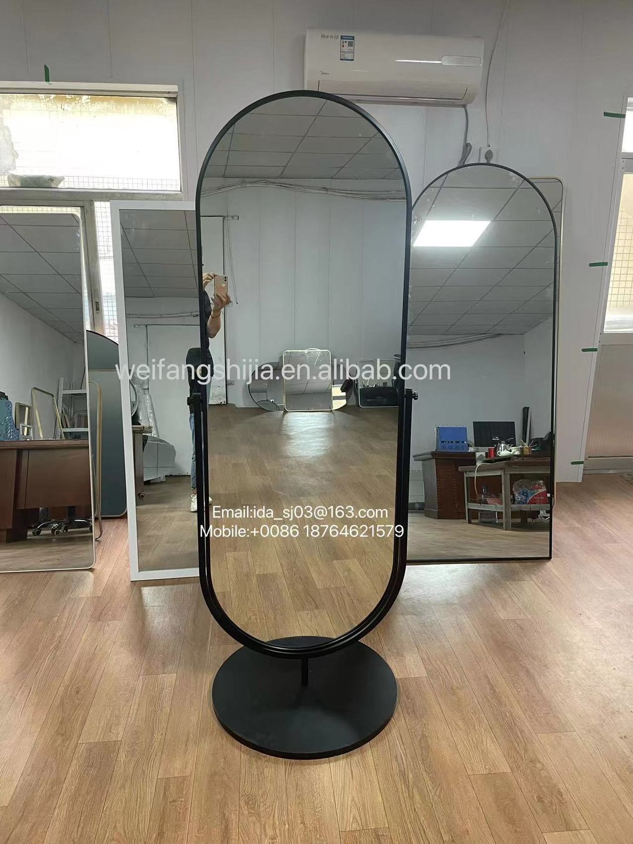 Wholesale Metal Framed Long Large  Oval Bedroom Furniture Rotatable Floor Standing Full Body Mirror With Coat Rack