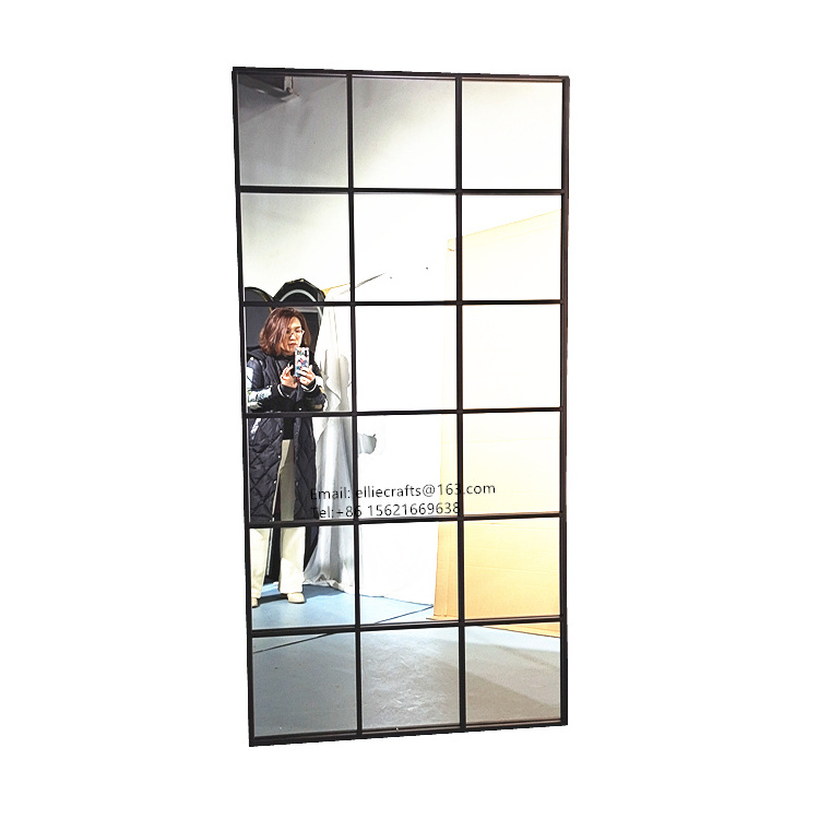 Bulk wholesale 80 90x180cm large black metal framed mirror iron window grid mirror multi panel mirror for wall and floor