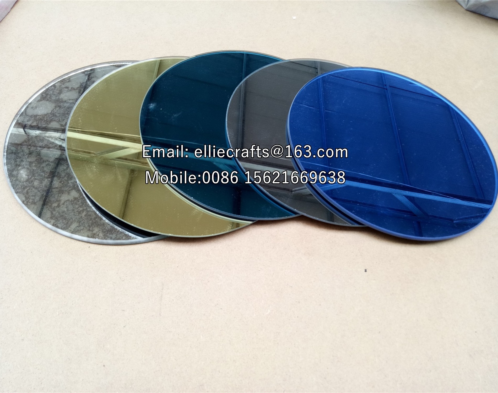 Factory wholesale small round mirror pieces, bathroom wall mirror tiles, frameless circle mirror sticker with beveled edges