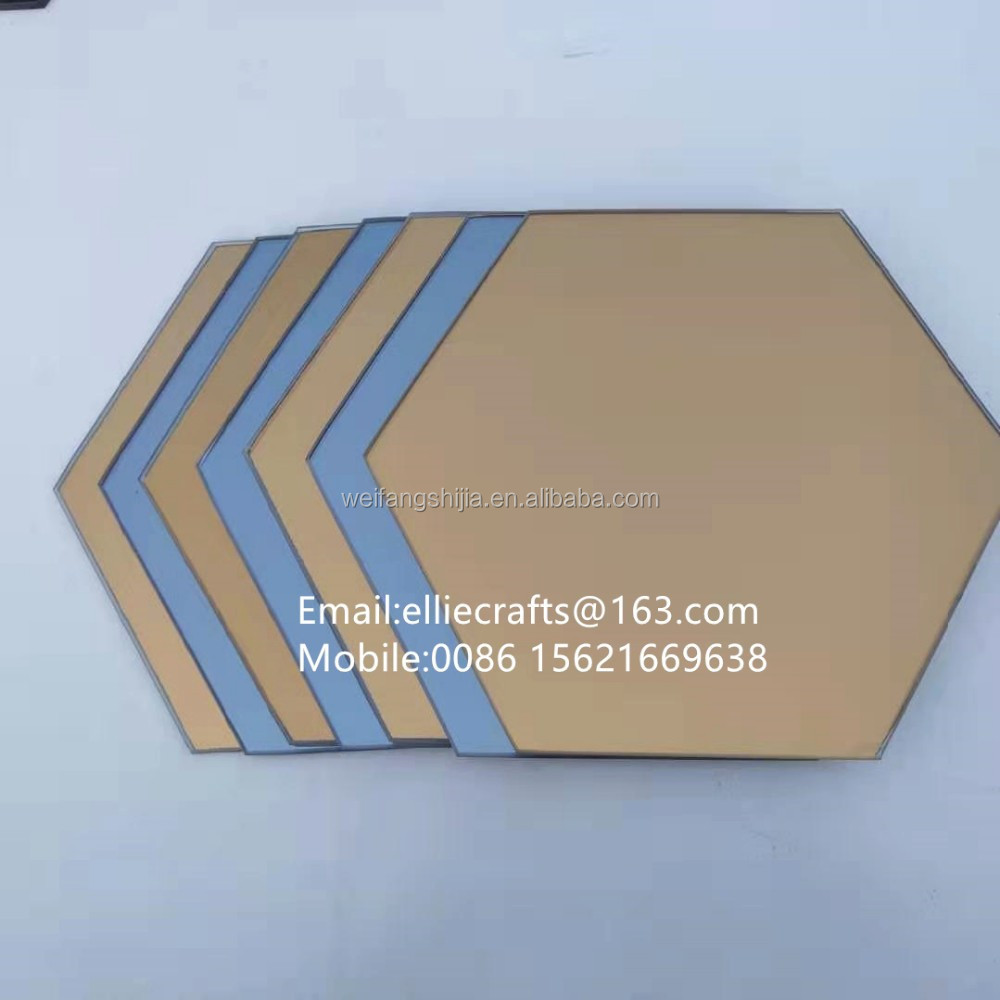 10 Hexagon Silver gray brown Copper Glass Mirror Tiles Aesthetic Mirror Real Glass Stick on wall Hexagon Mirrors for Wall Decor