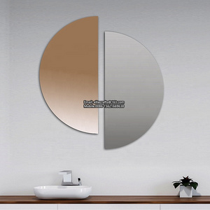 Hot selling gray and bronze tinted frameless round mirror large design decorative half circle bathroom wall mirror 60x60