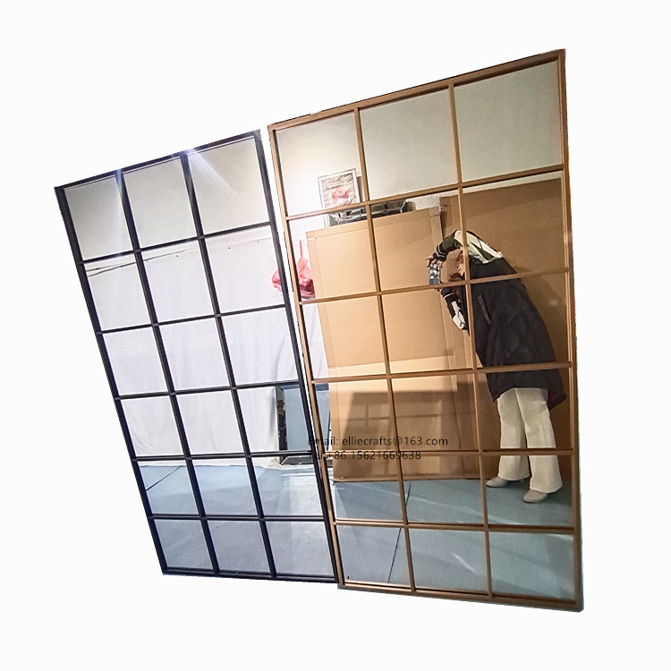 Bulk wholesale 80 90x180cm large black metal framed mirror iron window grid mirror multi panel mirror for wall and floor