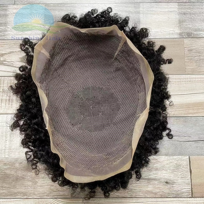 Indian remy human short toppers hairpiece 100% full lace breathable 10mm afro curl man toupee men africa afro male wig wholesale