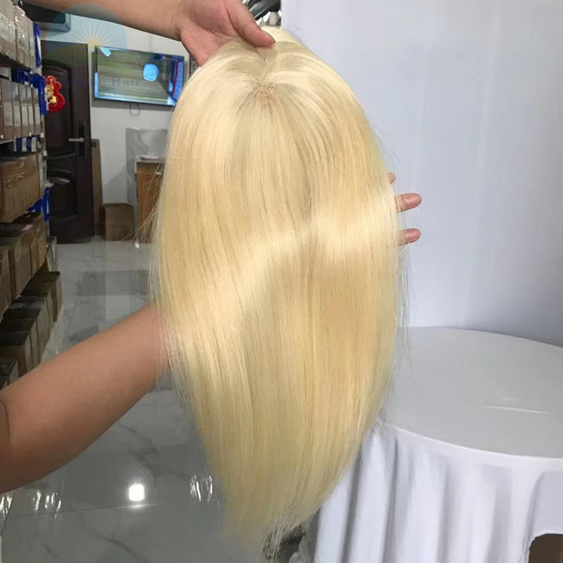 Full Handmade Breathable Fishnet Wig for Women 100% Virgin Hair Fishnet Integration Hair Piece Toupee Blonde 613 60