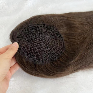 Fishnet remy hair toupee European virgin hairpiece 16 inch medium brown for women straight human hair fish net topper