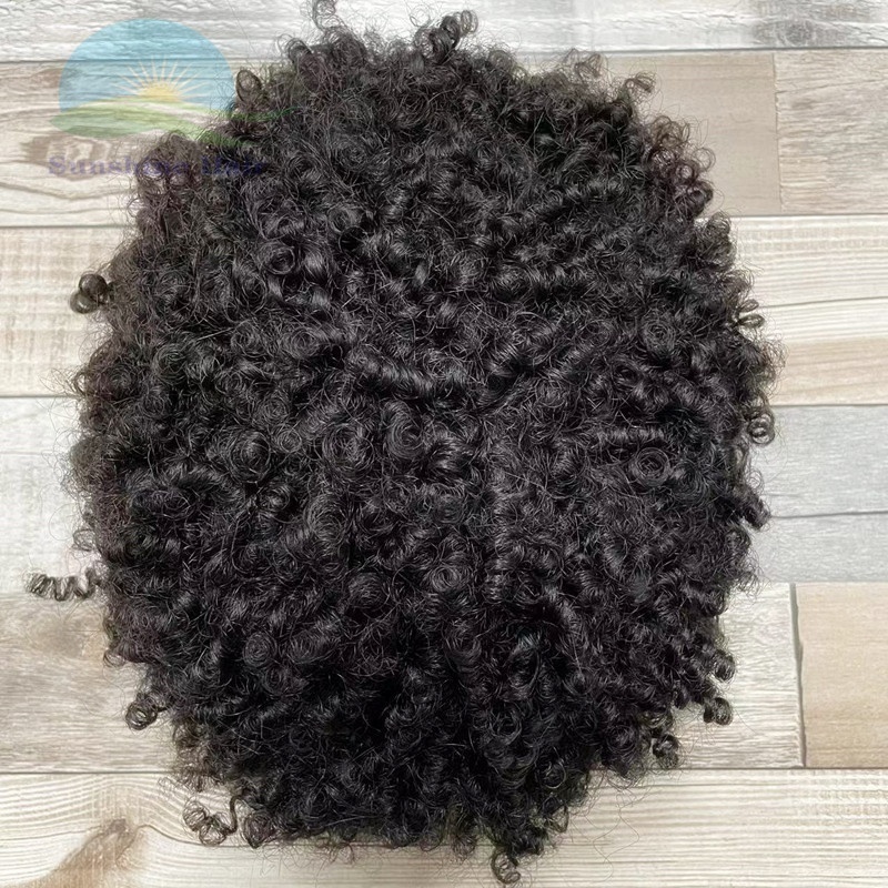 Indian remy human short toppers hairpiece 100% full lace breathable 10mm afro curl man toupee men africa afro male wig wholesale