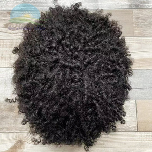 Indian remy human short toppers hairpiece 100% full lace breathable 10mm afro curl man toupee men africa afro male wig wholesale