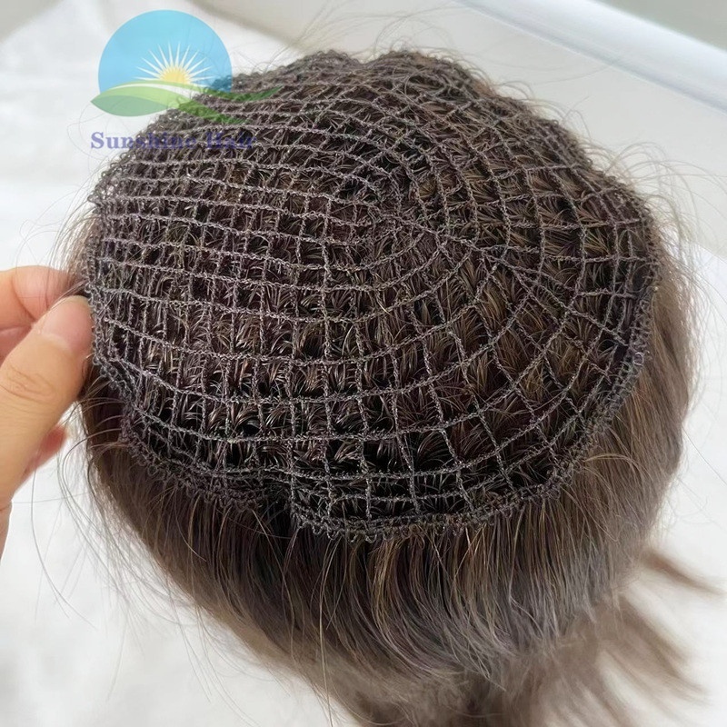 Fishnet remy hair toupee European virgin hairpiece 16 inch medium brown for women straight human hair fish net topper