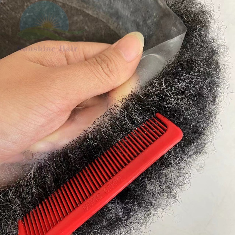 Male topper afro kinky curl 4 mm virgin grey hair pieces cheap toupee for men hair replacement toupee australia #1 30% gray