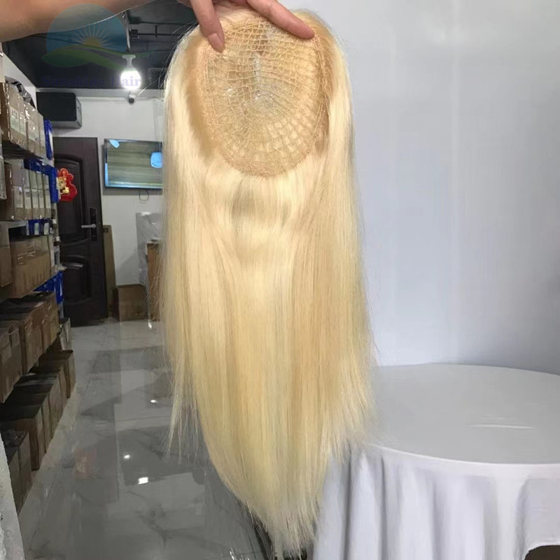 Full Handmade Breathable Fishnet Wig for Women 100% Virgin Hair Fishnet Integration Hair Piece Toupee Blonde 613 60