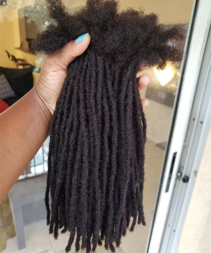 Stock Afro kinky Loc Extensions Human Hair 0.4cm 0.6cm 0.8cm Thickness Natural Black Best Human Hair Dreadlock Extensions