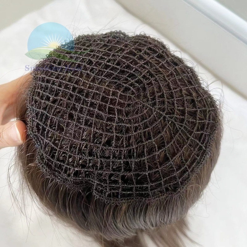 Fishnet remy hair toupee European virgin hairpiece 16 inch medium brown for women straight human hair fish net topper