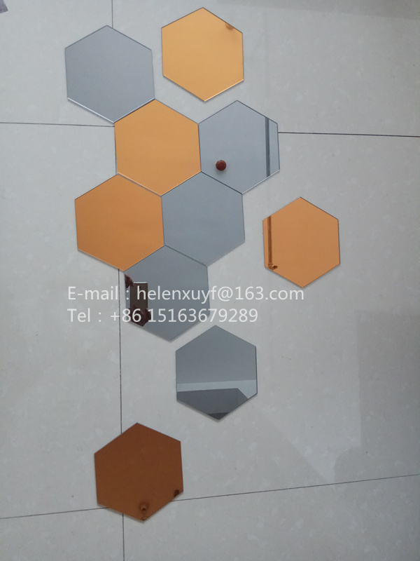 wholesale home decorative bronze self adhesive mirror / hexagonal mirror tiles / mosaic mirror tiles 18x21