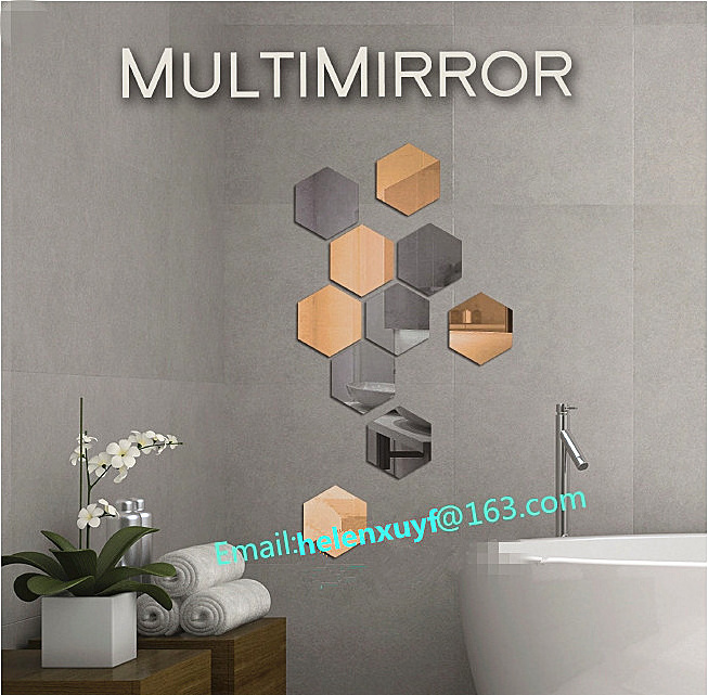 Espejos decorativos Self adhesive hexagonal mirror tiles home decorative glass wall mirror tiles