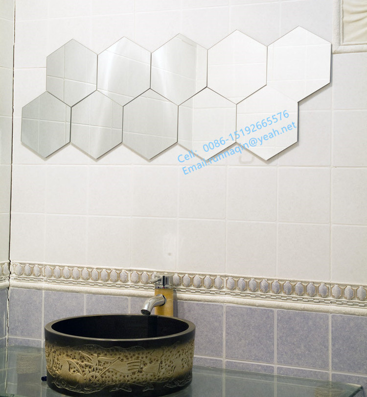 Small hexagon mirror tiles with   bevel mirror tiles in sets 18x21cm for wall   espejos frameless DIY mirrors