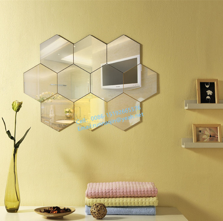 Small hexagon mirror tiles with   bevel mirror tiles in sets 18x21cm for wall   espejos frameless DIY mirrors