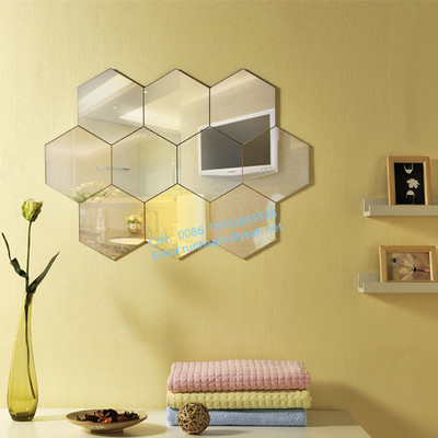 Small hexagon mirror tiles with   bevel mirror tiles in sets 18x21cm for wall   espejos frameless DIY mirrors