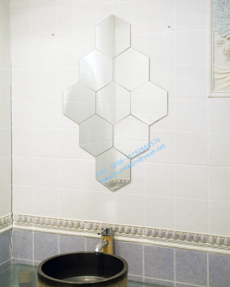 Small hexagon mirror tiles with   bevel mirror tiles in sets 18x21cm for wall   espejos frameless DIY mirrors