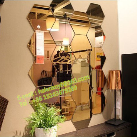 wholesale home decorative bronze self adhesive mirror / hexagonal mirror tiles / mosaic mirror tiles 18x21