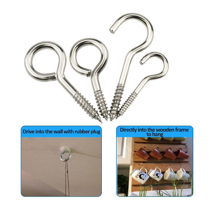 High Quality Fastener Galvan Stainless Steel Zinc Plated C Type M3 Wood Screw Eye Hook 3/8 Screws Open #6 Thread For Wood