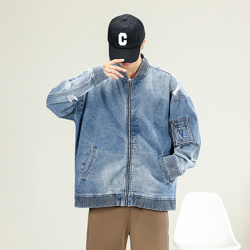 WJ-013 Winter collection acid washed jacket without hood denim varsity jacket bomber jeans jackets men