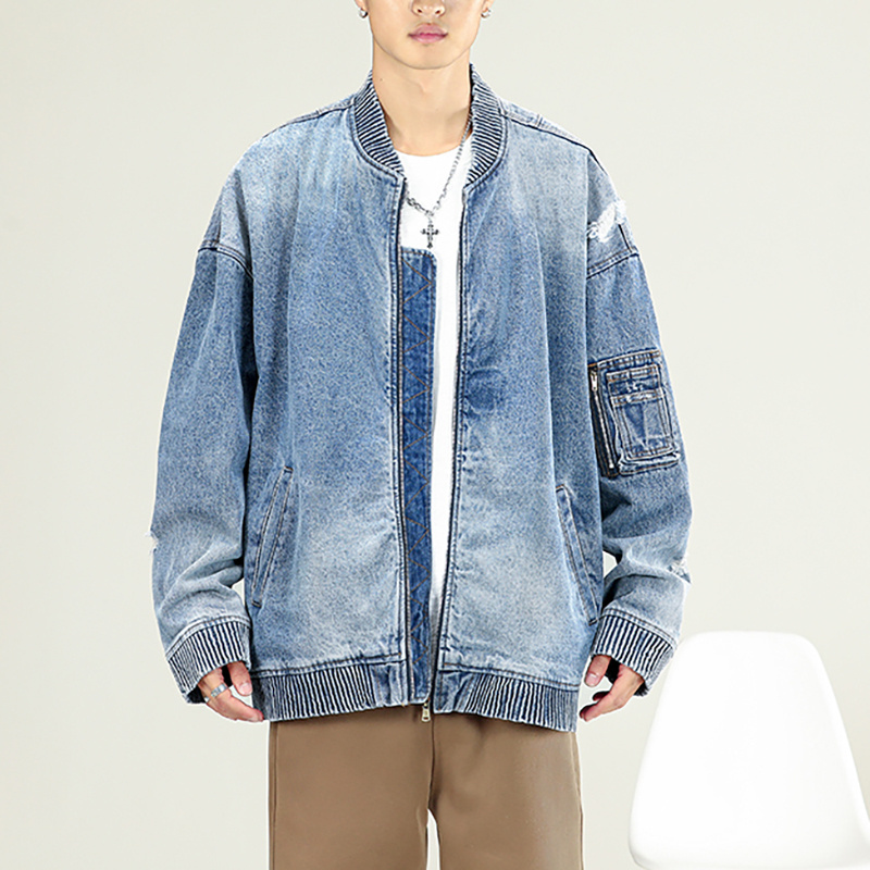 WJ-013 Winter collection acid washed jacket without hood denim varsity jacket bomber jeans jackets men