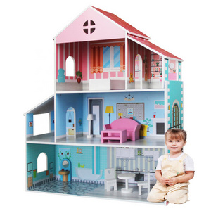 Large Toys Top Fashion Preschool Montessori educational Wooden Dollhouse Toys Babi doll house big size for Toddler