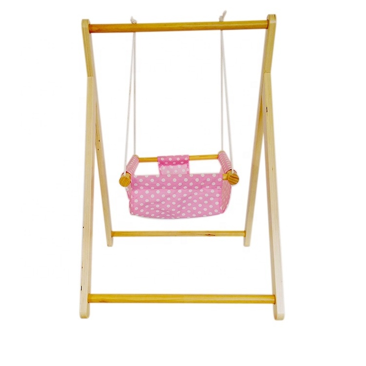 Factory price Swing For Dolls Swing Wood Doll Accessories Kid Toy Doll's Backyard Furniture