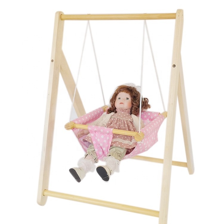 Factory price Swing For Dolls Swing Wood Doll Accessories Kid Toy Doll's Backyard Furniture