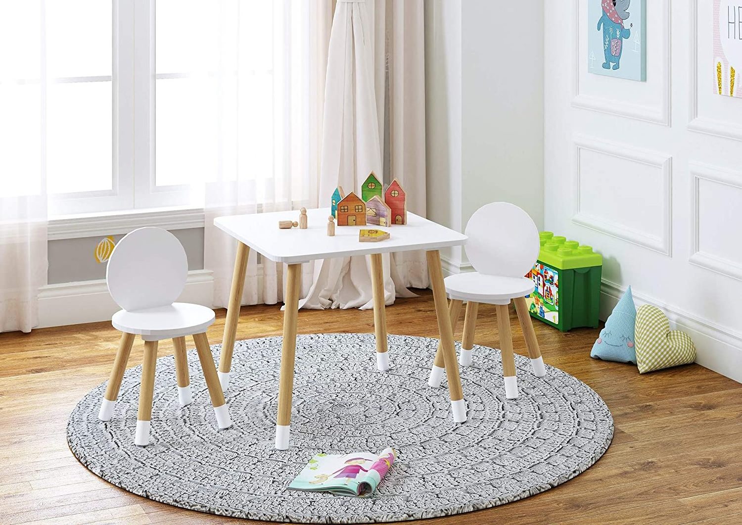 Hot sale White 3 Piece Kiddy Table Chairs Set Kids Table with 2 Chairs Set for toddlers