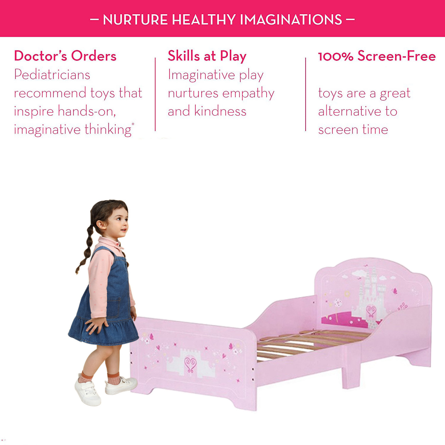 KIDS  Pink Wooden Bed modern montessori furniture princess bed cama montesori bed for girls Christmas gifts