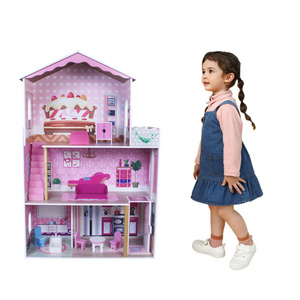 New style 3 floor kids pretend play doll house DIY toys Educational puzzlewood dollhouse cottage for Furniture Gift Girls