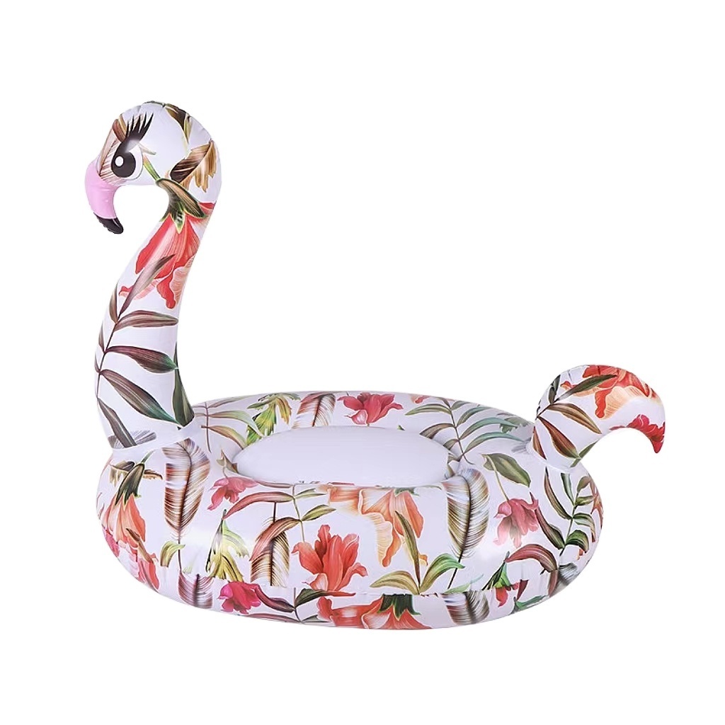 Customized wholesale water inflatable mount anti-rollover pink Flamingos ride animal inflatable swimming ring