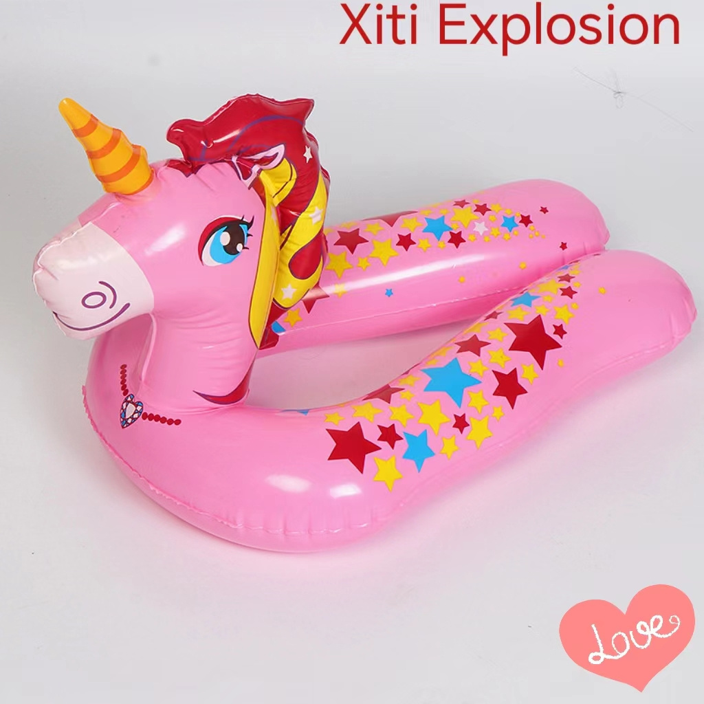 Customized Children's unicorn swimming ring thickened inflatable anti-rollover seat baby cartoon rainbow horse living swimming