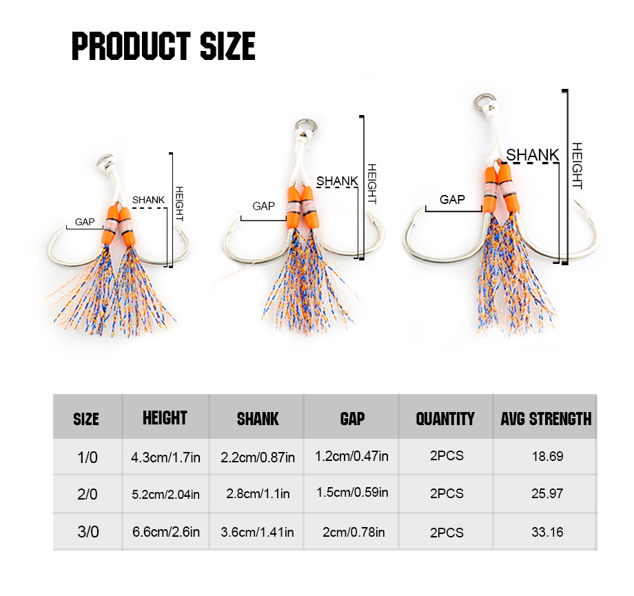 FJORD Customized 1/0 2/0 3/0 Pike Hooks with UV Point Jig assist Hooks with Glowing Silks Double hook for saltwater