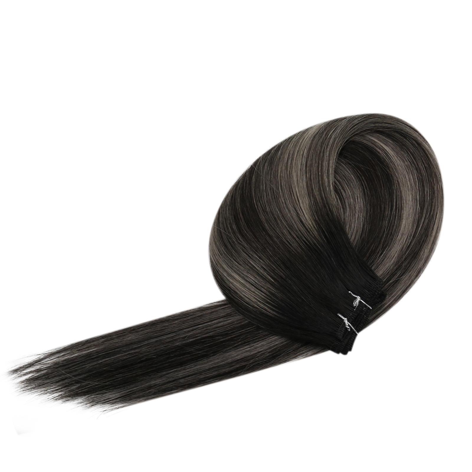 Full Shine Black Balayage Silver Color High Quality Virgin Slavic Hair Extensions Machine Weft