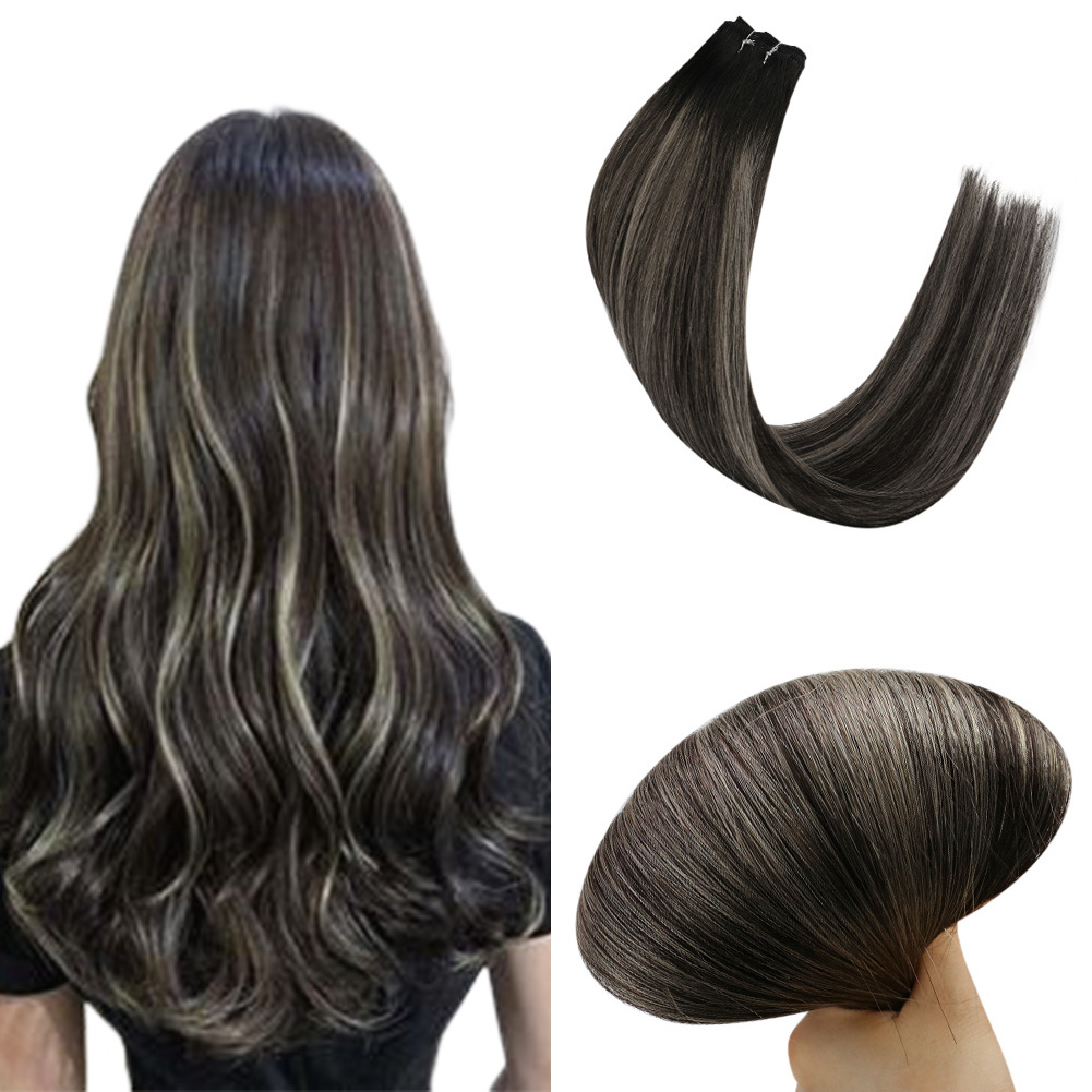 Full Shine Black Balayage Silver Color High Quality Virgin Slavic Hair Extensions Machine Weft