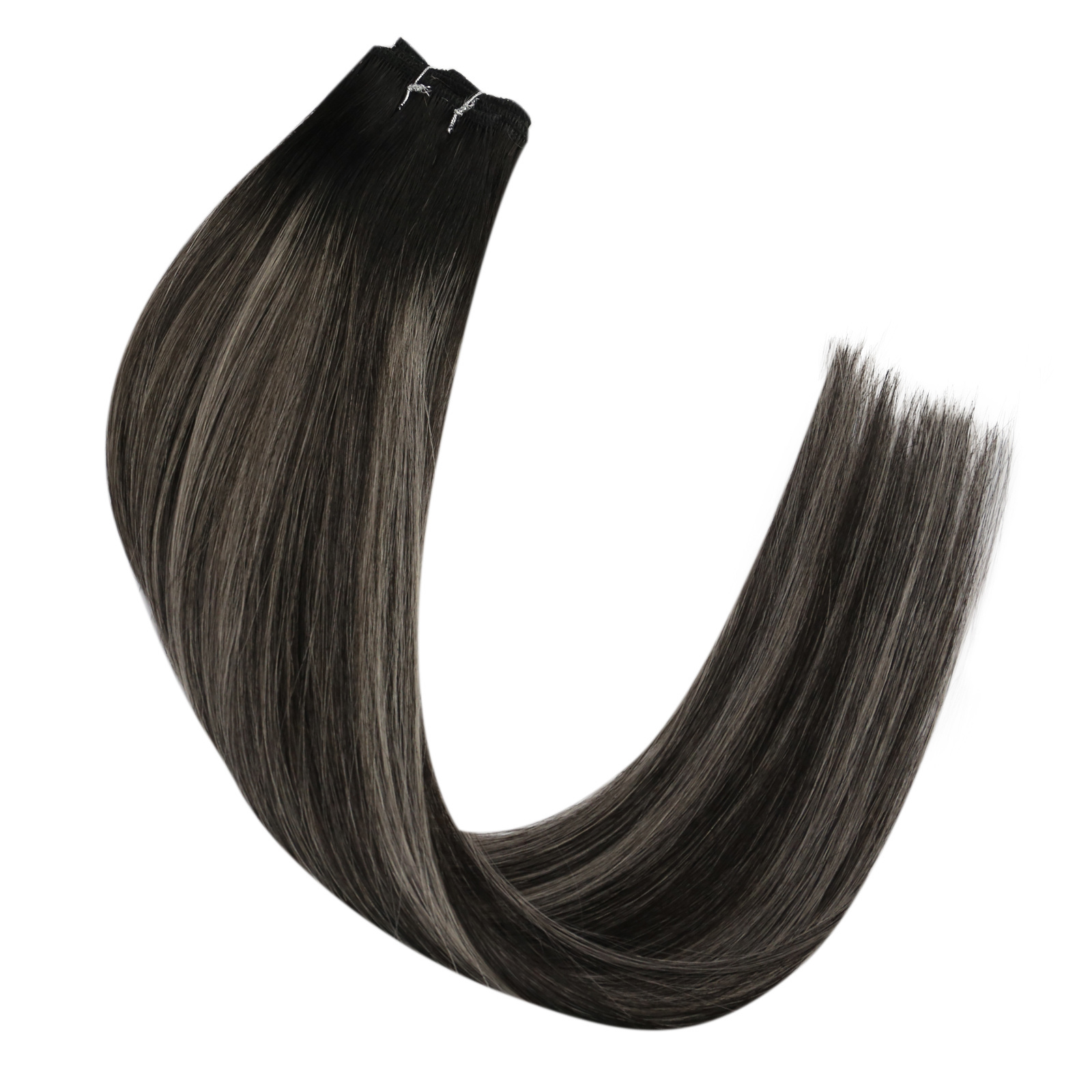 Full Shine Black Balayage Silver Color High Quality Virgin Slavic Hair Extensions Machine Weft