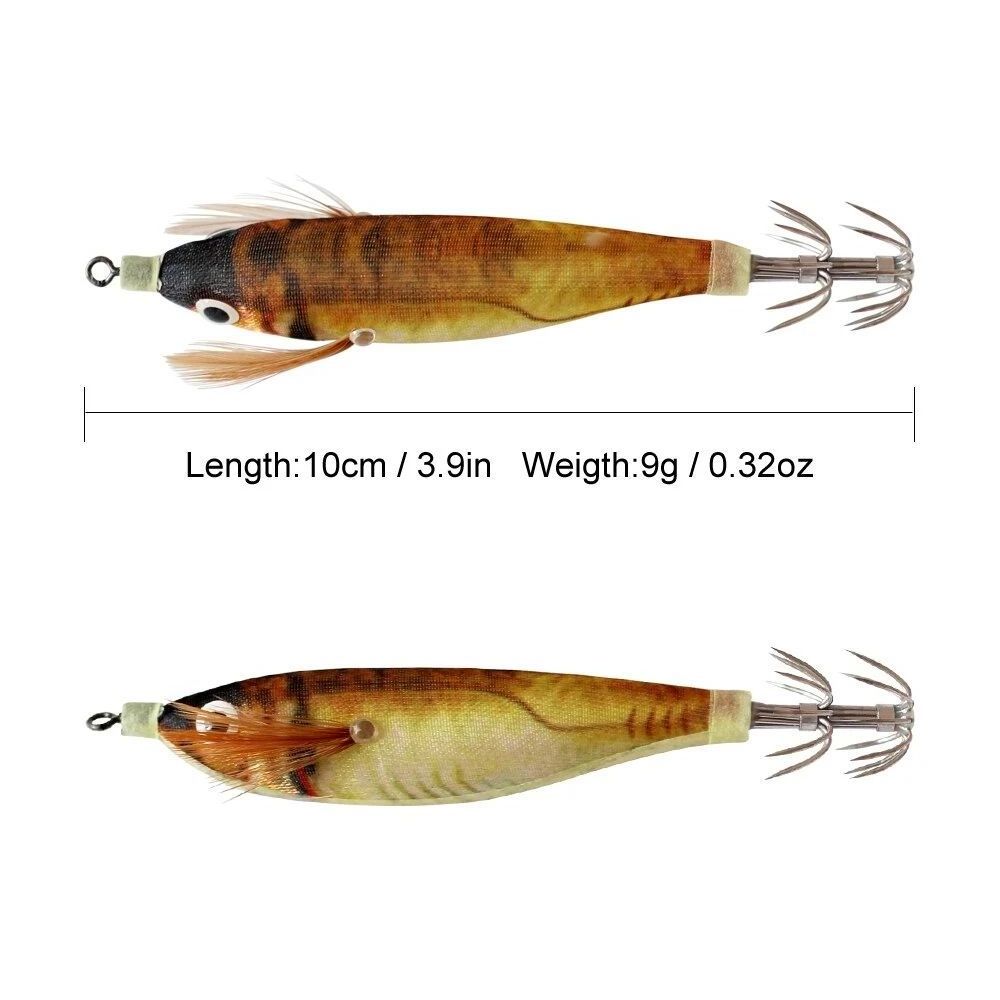 NEWRGY NEWRGY Artifical 3D Eyes  Japanese Umbrella Octopus Squid Jig Fishing Wood Shrimp Lures  Hook  Bass Bait  Luminous Tail