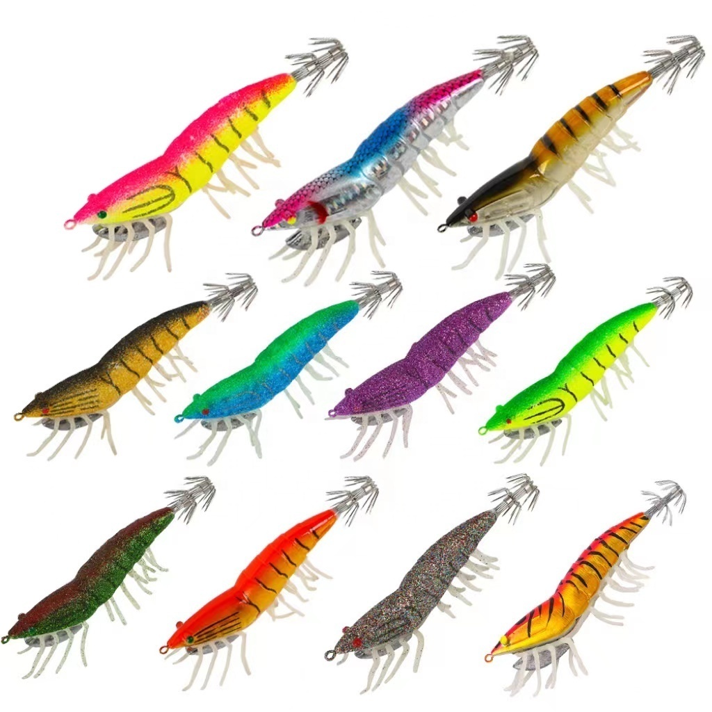 NEWRGY Egi New  Luminous Wood Shrimp With Noise Balls Lifelike Silicone Bait Lures Plastic Octopus