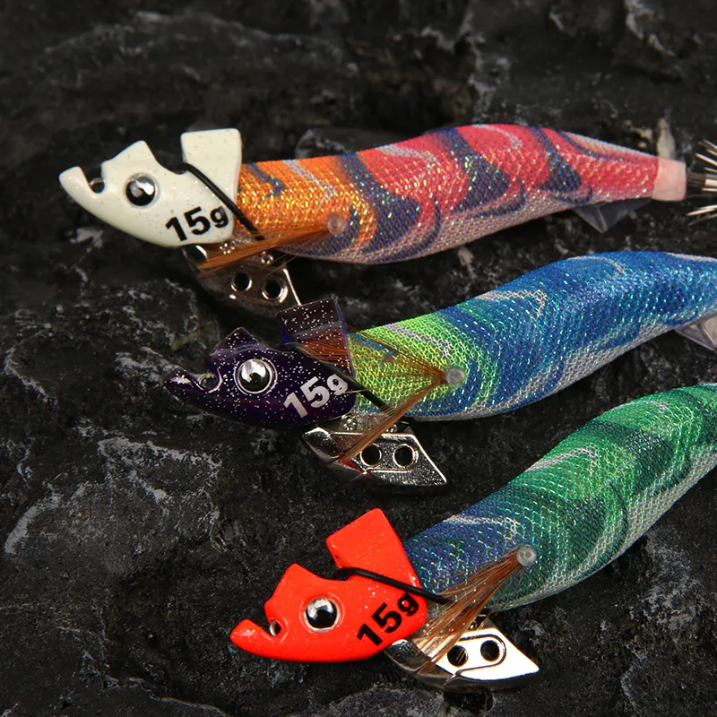 NEWRGY New Arrival Wood Shrimp Tube Prawn Bait Fishing Mister Lure kit Luminous Squid Jigging Hook