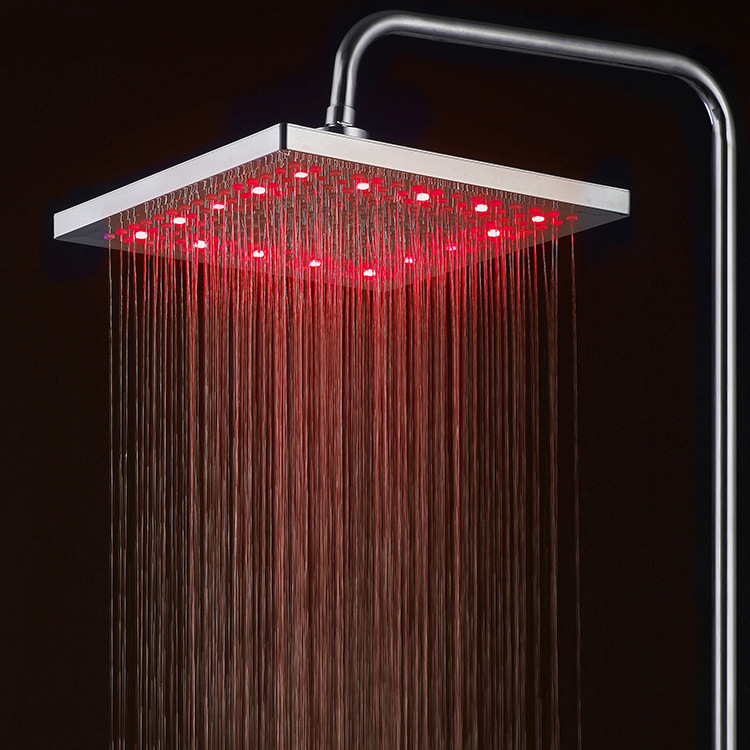 Flash Light Automatically Changing LED Shower Head 8 Inch Square All Water Rainfall High Pressure Bathroom Shower Head