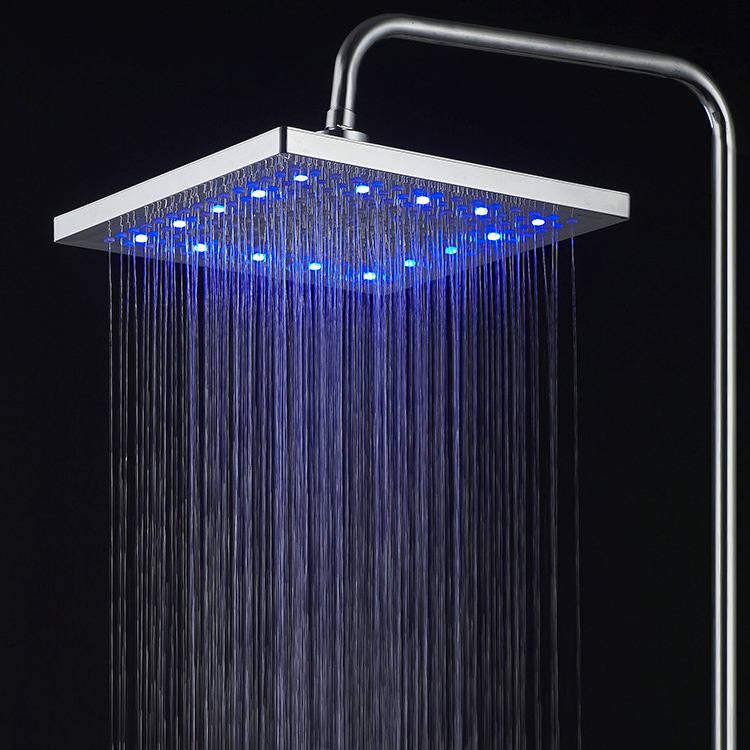 Flash Light Automatically Changing LED Shower Head 8 Inch Square All Water Rainfall High Pressure Bathroom Shower Head