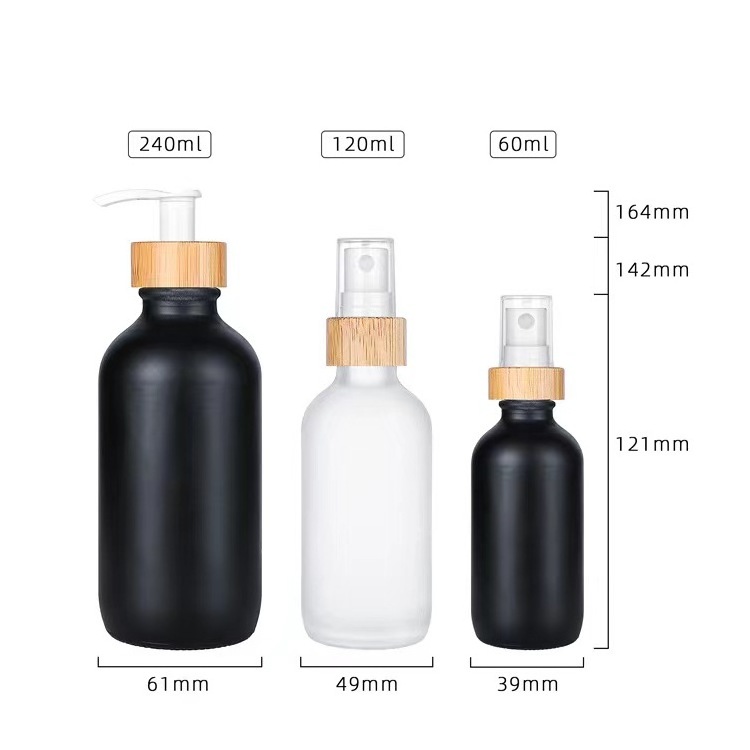 Shampoo bottle glass packaging bottle with wooden color pump cosmetic lotion serum container