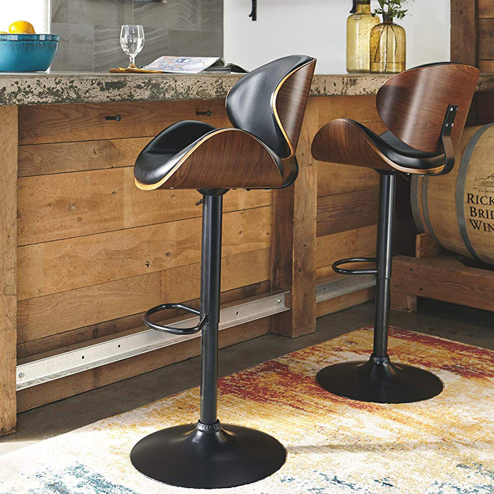 Huzhou Anji furniture bent wood bar stools chairs with adjustable height and 360 degree rotation