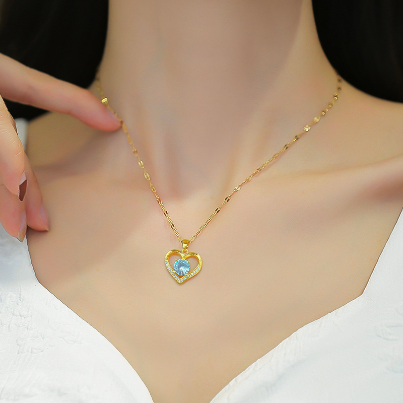 Fine stainless steel colie chain pendant gold plated valentines day zircon charms designer heart classy necklaces