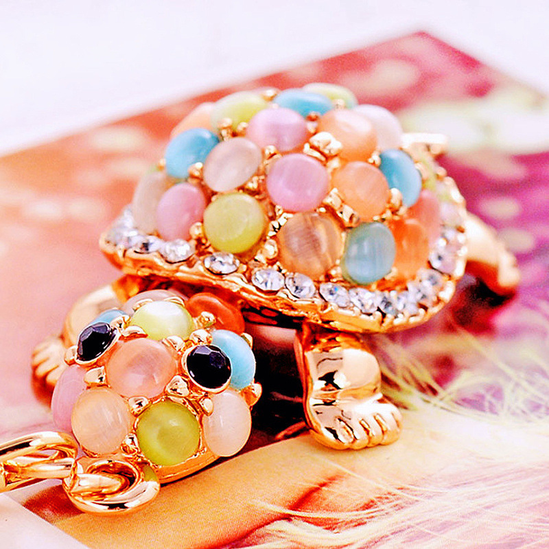 Fashion Cute Pendant Bag Car Keyring Colorful Rhinestone Animal Turtle Keychain